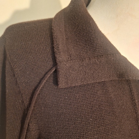 Eileen Fisher Peruvian Organic Cotton Tied Collar Hidden Snap Front Cardigan - Picture 3 of 8